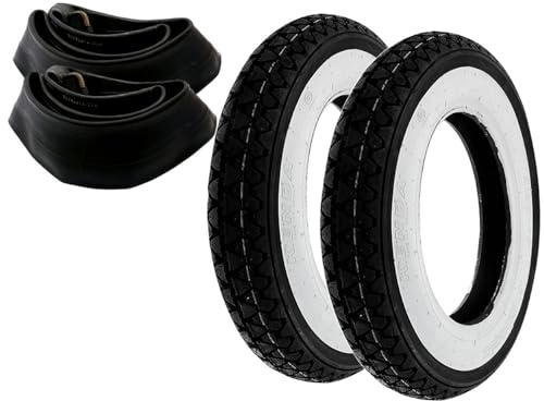 2EXTREME Kenda K333 Weißwandreifen 3.50-10 kompatibel mit Piaggio Vespa PX | Set aus 2 Reifen und 2 Schläuchen mit 90° Ventil, TT, 51J bis 100 km/h; Sommerreifen für Vorder- und Hinterrad, Retro-Look