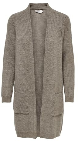 ONLY Damen Lange Strickjacke mit Taschen | Stretch Casual Langarm Gerippt | Open Cardigan Noos ONLJADE, Farben:Hellbraun, Größe:M