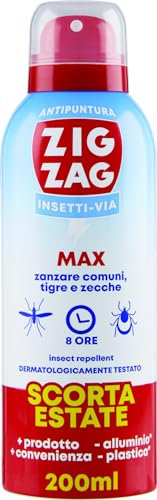 ZIG ZAG Repellente, Zanzare, Spray Antizanzare, Spray Corpo Insettivia Inodore, Repellente Per Zanzare, Zanzare Tigre, Zecche, Scorta Estate - 200 ml