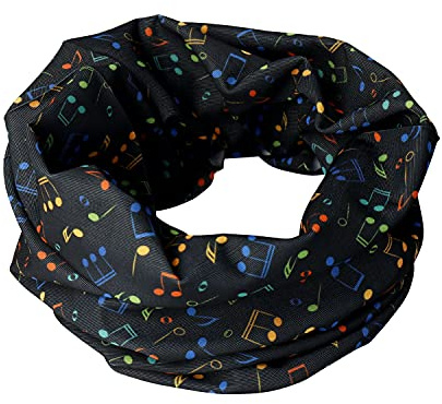Agifty Schlauchschal Loop Funktionstuch Musik Noten Gitarre - Schönes Geschenk für Musiker (Notenmotiv schwarz-bunt)