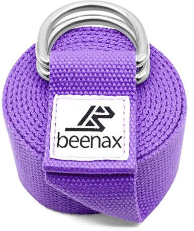 Beenax Yoga Strap Belt 1.85M, 2.5M, Extra Long Adjustable Strong Cotton 6ft 8ft with D-Ring Buckle, Exercise & Fitness Stretching for Yoga, Pilates, Dance, Gym Workouts and Physical Therapy