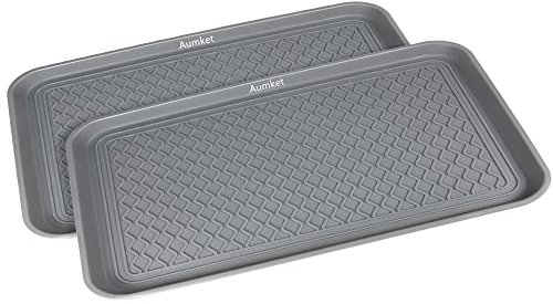 Aumket Schuhabtropfschale 2er Set ，60 x 40 x 3 cm, für Haustiere, Hunde, Schuhe, Haustiere, Garten, Schlammzimmer, Eingangsbereich, Garage, für drinnen und draußen, geeignet Grau