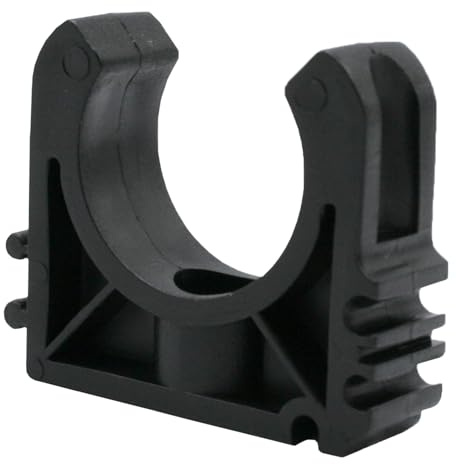Baumaxxe 10x abrazaderas para tubo PVC 16 mm con orificio para tornillo I clip abierto de fijación en plástico negro I para tuberías de piscina presión y aspiración I bm161