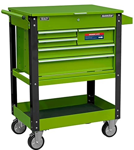 Sealey Kraftig mobilverktyg och delvagn med 5 lådor och låsbar topp-Hi-Vis, total storlek (B x D x H): 940 x 515 x 1050 mm