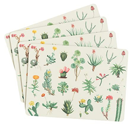 Grupo Erik: Set Sottopiatti Botanical Cacti | Botanical Cacti Collection: Set 4 tovagliette rettangolari con stampa decorativa, 28x20cm, retro in sughero e stampa resistente al calore