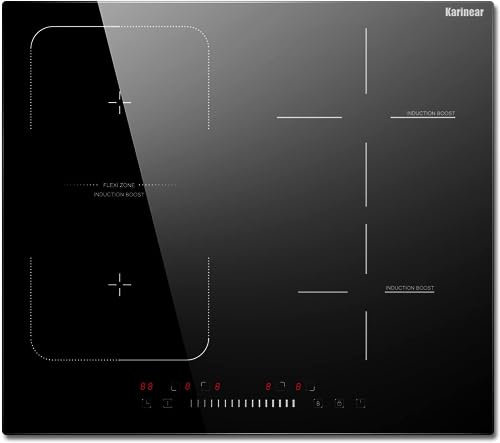 Karinear Induction Hob, Upgraded 7200W 4 Zones Electric Hob 60 cm with Boost Function, Slide Control with Flex Zone