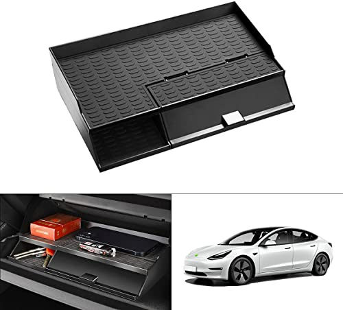 TDHLW Handschuhfach-Organizer für Tesla Model 3 2021 2022 2023 Handschuhfach-Aufbewahrungsbox mit rutschfesten schwarzen Gummimatten