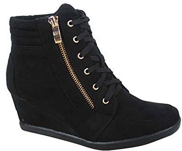 TZ 56 Womens High Top Sneakers Fashion Classic Lace Up Comfortable Wedge Walking Shoes (Black, 11)