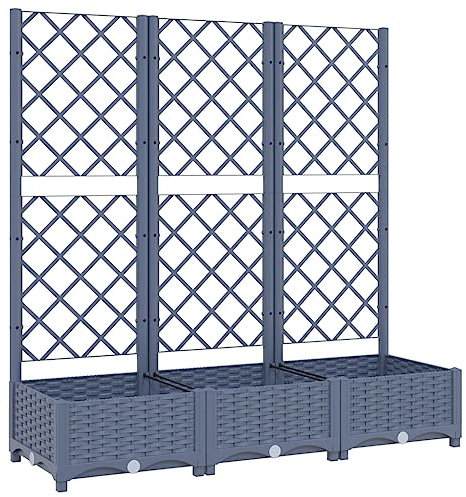 vidaXL Jardinière avec Treillis, Bac à Fleurs, Pot à Plantes, Boîte à Fleurs Jardin Terrasse Patio Extérieur, Bleu Gris 120x40x121,5 cm PP