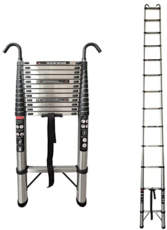 5M Teleskopleiter ausziehbar Abnehmbarer Haken Faltleiter 150kg Tragfähigkeit 16.5ft Edelstahl Leiter