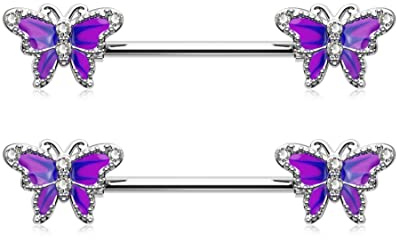 Jewseen Schmetterling Brustwarzenpiercing 316L Chirurgenstahl Nipple piercing 14G Nipple Shield Barbell 2PCS CZ Brustwarzenpiercing Schmuck für Frauen