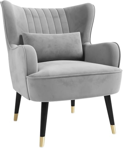 Vesgantti Samt Sessel, Moderne Relaxsessel mit Holzbein, Loungesessel mit Armlehnen, Ohrensessel für Wohnzimmer Schlafzimmer
