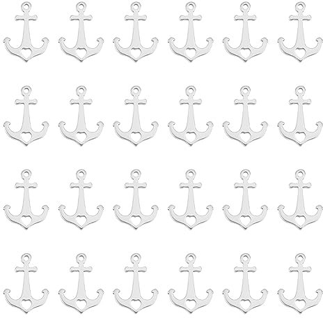 UNICRAFTALE 50 Stück Nautische Anker Anhänger Halskette Edelstahl Anker Mit Herz Charms Vintage Ankerschild Metall Charms Hypoallergener Anhänger Für Die Schmuckherstellung 15x11 mm