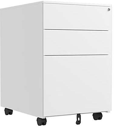 CLoxks Aktenschrank Aufbewahrungsschrank mit 3 Schubladen, mobiler Aktenschrank aus Metall unter dem Schreibtisch mit Rädern, Druckerständer for das Heimbüro, weiß Büroschrank