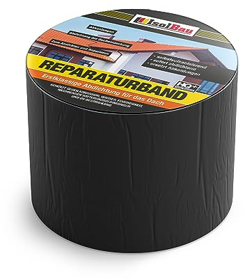 Isolbau Butyl Reparaturband - Schwarz, 100 mm x 10 m - Abdichtungsband für Dach, Loch, Rohr, Wohnmobile - Wasserdichter Schutz gegen Korrosion Witterung & UV-Bestrahlung - Selbstklebende Klebeband
