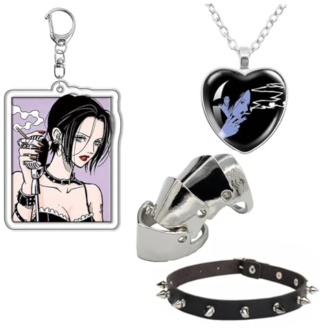 XHBTS Nana Anime Ring Halskette Schlüsselanhänger PU Choker und Aufkleber Cosplay Fingerknöchelringe Gothic Fingerknochen Ring Punk Schmuck Zubehör Requisiten