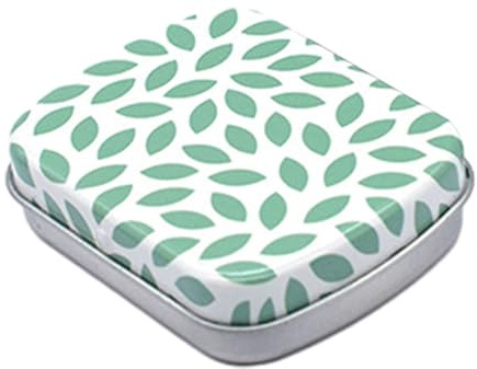 Colcolo Small Tin Box Container with Lid Organizer Candle Tin Rectangular Mini Tin Box Metal Hinged Tin Box for Tea Key Home Storage, Green Leaf