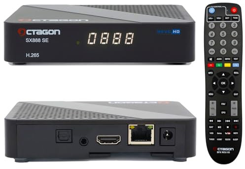 Octagon SX888 SE V2 HD IP HDTV Linux Ricevitore, TV Box, LAN, Mediathek, YouTube, Internet Radio, HDMI CEC, E2TV Multiroom TV Client, H.265, 2 USB, cavo a infrarossi, telecomando imparabile