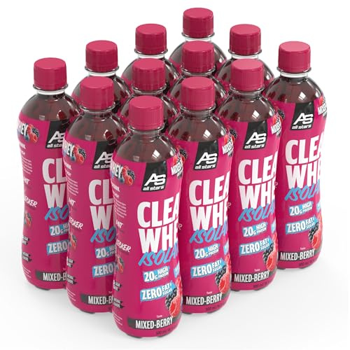 ALL STARS Clears Whey Isolate Protein Drink 12 x 500ml Mixed Berry | Sport Drink ideal fürs Training, ohne Zucker, mit ca. 20g Eiweiß & 90kcal, reich an hochwertigem Whey Protein Isolat