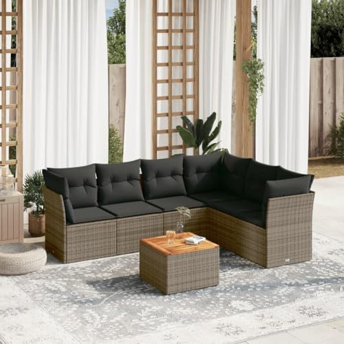 ULUYYUC 7-TLG. Garten-Sofagarnitur, Balkonmöbel Gästebett Küchensofa Eckbank Küche Geeignet für Hinterhof Garten Balkon Außenbereich mit Kissen Grau Poly Rattan