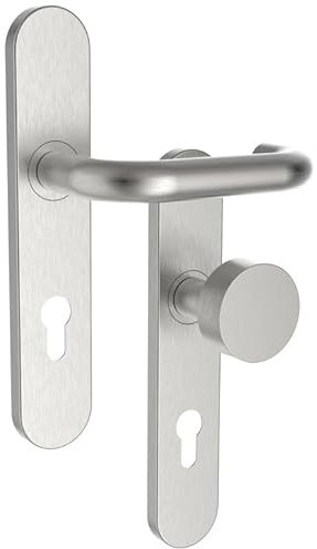 ROSTEX Edelstahl Drückergarnitur PERUN - Klinke-Knauf - Matt gebürstet - Gefedert - 72/92 - Links/Rechts (PZ 92 mm, Rechts)