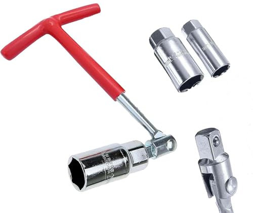 Premium Spark Plug Socket Wrench Set - Red T-Handle Stainless Steel Tool | Universal Fit for Cars, Motorcycles & Small Engines | Durable, Corrosion-Resistant Spark Plug Wrench | Compact & Portable