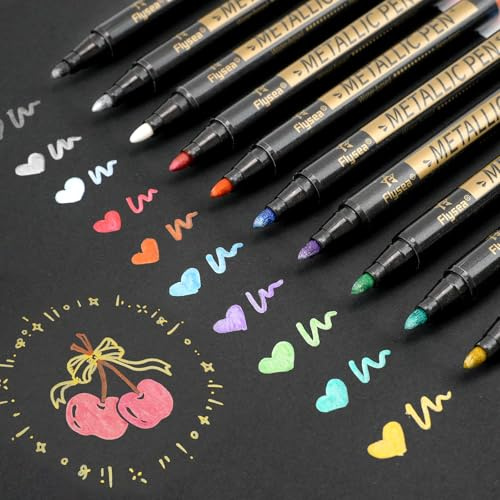 Alitastro Metallic Marker Pens 10 Colors Bullet Tip Metallic Paint Pens