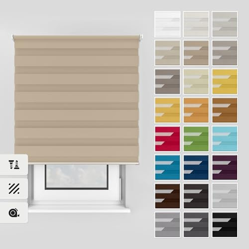 Estika Estor Doble con Perforación - 60x150 cm - Playa de Arena - Enrollable para Interior, Montaje en Techo o Pared, Ideal para Ventanas y Puertas