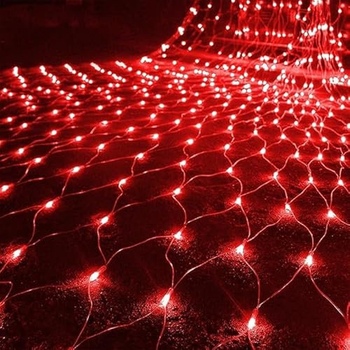 SHANJIA Garden Net Lights Battery Operated, 1.5mx1.5m 96LED Mesh Fairy String Lights Fairy Net Lights 8 Modes Waterproof Net Mesh String Lights for Garden Balcony Decor (Red)
