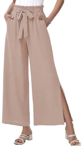 HMIYA Weite Hosen Damen Lässig Elegant Palazzo Hose Leichte Hohe Taille Sommerhose mit Taschen