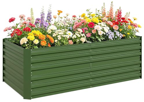 Outsunny Carré Potager de Jardin Rectangulaire 180 x 90 x 59 cm Vert | Tubes de Renforcement, Acier Galvanisé