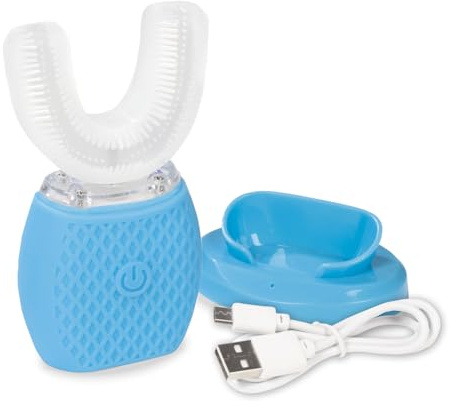 VITALmaxx 360° Schall-Zahnbürste mit 4 Modi | Freihändiges Putzen | 15.000 Schallschwingungen | Weiche Silikon-Borsten + Zahnfleischmassage | Schnelle & gründliche Reinigung | USB-Ladung