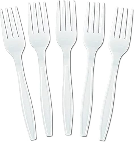 100 Pack White Plastic Forks – 6 Reusable, Microwave-Safe Economy Cutlery, Perfect for Parties, Weddings, Camping & Daily Use