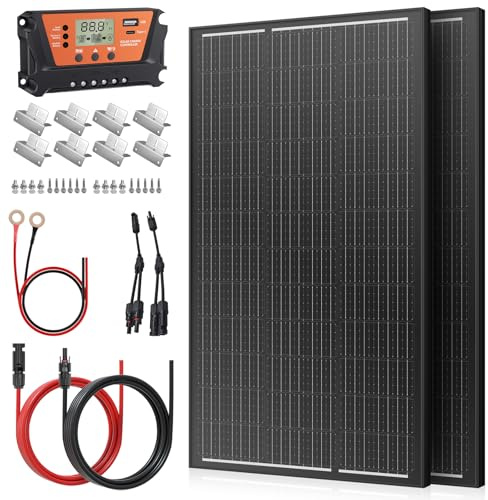 Kit de panneaux solaires 240 W : module solaire 12 V + contrôleur de charge solaire 30 A, câble solaire, 2 modules solaires mono 120 W pour batteries 12 V, système solaire, camping-car, caravane