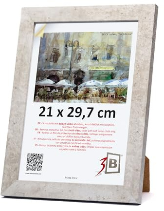 3-B Cornice portafoto modello Iseo - Grigio (struttura in cemento) - 21 x 29,7 cm (A4) - Cornice in legno, portafoto, portadocumenti con vetro acrilico