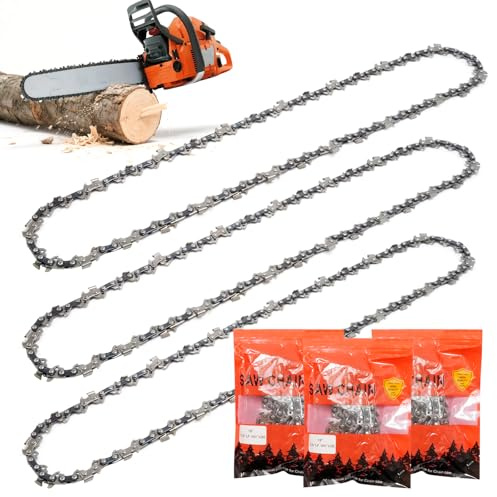 MospdyGear 3Pcs 18 (45cm) Chainsaw Chain, 3/8 LP Pitch .050 (1.3 mm) Gauge 62 Drive Links, Replacement for Husqvarna Replacement for Mac Allister and More