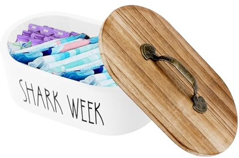 Gatphy Tampon Aufbewahrung Holz 22x13x9CM Abdeckung mit Griff Oval Retro-Eleganz Staubdicht Badezimmer Schlafzimmer Aufbewahrung Tampons Wattestäbchen Wattebällchen Waschperlen (Weiß)