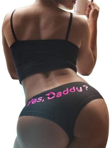 KFLY Women Underwear Low Rise Sexy Yes Daddy Print Thong Knickers G String | Soft Cotton Hipster Briefs