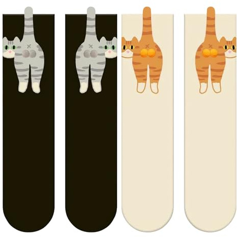 Generisch Cute Cat Socks With Balls, 2 Paar Katzen Socken Mit Bällen, Katzen Socken Damen Aus Baumwolle, Lustige Katzensocken Für Frauen, Atmungsaktive Baumwollsocken Mit 3D Pompons Und Katzenmustern