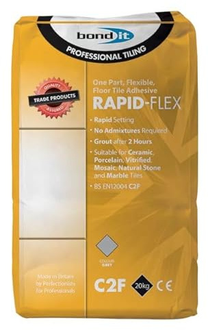Bond It Rapid-Flex Tile Adhesive 20kg Grey Fast Setting Flexible Cement Based Adhesive for Walls & Floors Grout Ready in 2 Hours For Ceramic & Stone Tiles