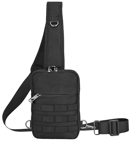 Tibroni Anti-stöld slingväska taktisk vattentät liten axelväska bröst crossbody bag bröstväska herr axelväska väska handväska med dragkedja lås och RFID-blockering