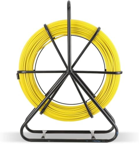 Fiberglass Duct Rodder 6MM×100M, Fiberglass Fish Tape Cable Puller | with Steel Reel Stand, Wire Cable Running Cable Puller Running Rod, Cage Fishing Tools for Walls and Electrical Conduit
