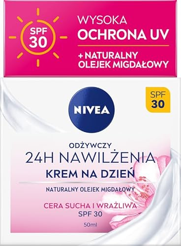 NIVEA Crema de día nutritiva 24H, aceite de almendra natural, hidratación intensiva y SPF 30-50 ml