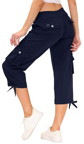 MoFiz Pantaloni Capri Donna Pantalone Cargo 3/4 Traspiranti Estivi Pantaloni da Escursionismo Trekking Sportivi Viaggio con 6 Tasche Blu Navy Taglia L