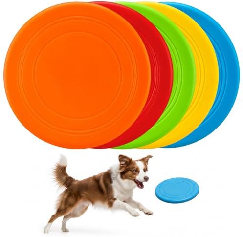 Paquete de 5 discos voladores para perros, juguetes flotantes para cachorros de 7 pulgadas, juguetes interactivos suaves para perros, juguete para buscar al aire libre para pequeños y medianos