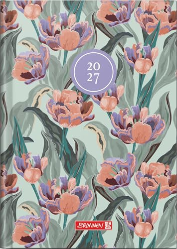 BRUNNEN Buchkalender Mod. 796 2027 „Botanical“ | A5, Papier: 2 Seiten = 1 Woche, halbstündliche Einteilung von 7-20 Uhr, nicht Sa. und So.