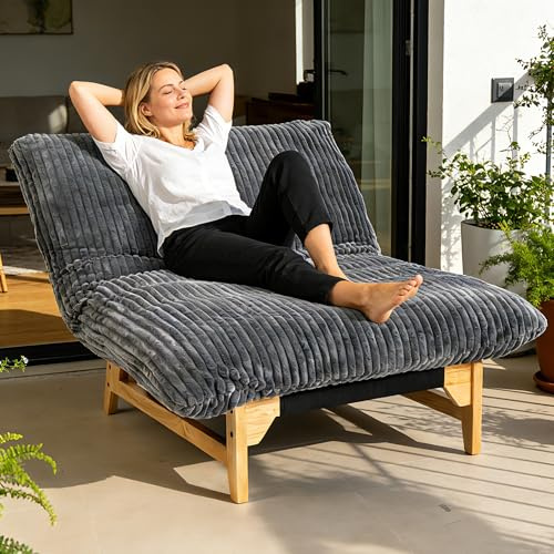 FUNECORP Großer Cord Sitzsack Sessel mit Holzrahmen | Bequemer Cloud Lounge Sessel für Erwachsene | Dekorativer Lesesessel für Wohnzimmer, Schlafzimmer, Lounge