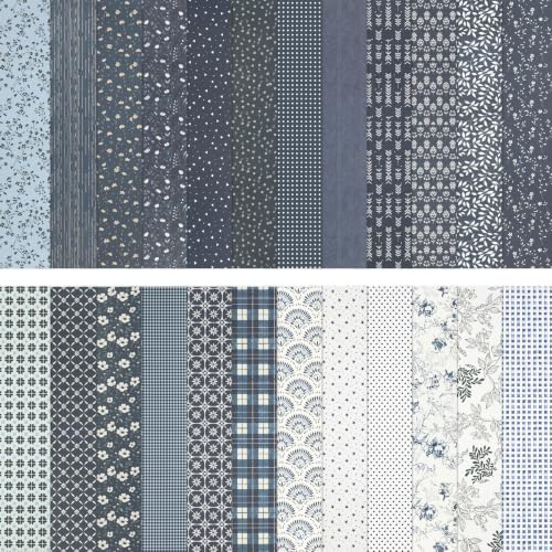 HAUTOCO 24 Bl. Scrapbook-Papier 12x12'' Doppelseitiger Scrapbooking-Karton | Klassisch Blau Motiv Bastel Design Papier für Kartenherstellung Junk Journal DIY-Basteln Fotoalbum Decoupage Art Journal