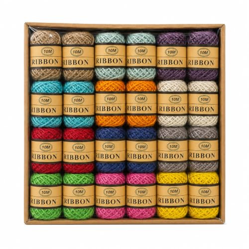 Jesata Jute Twine String, 24 Rolls, 2mm 3-Ply, Natural, Multi-Colour, 10m, for Gift Wrapping, DIY Crafts, Floristry, and Wedding Decorations