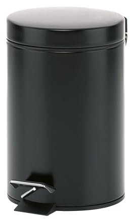 kela cestino per cosmetici nero 3l, cestino a pedale in metallo per bagno, cestino per bagno con cestino interno e maniglia per il trasporto, MONACO, cestino per rifiuti nero opaco